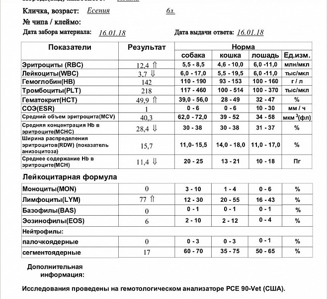 Таблица биохимический анализ крови собаки расшифровка