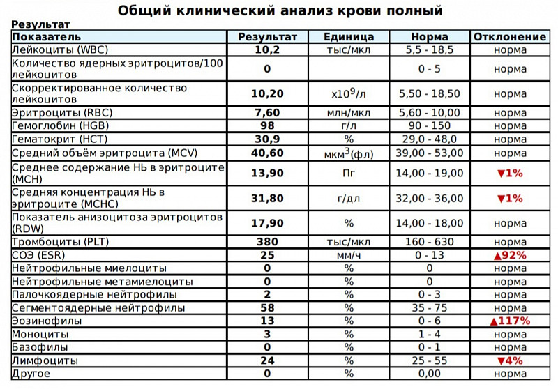 Общий анализ крови диагноз